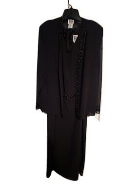 R&M Richards Black Beaded Jacket Dress Set 14